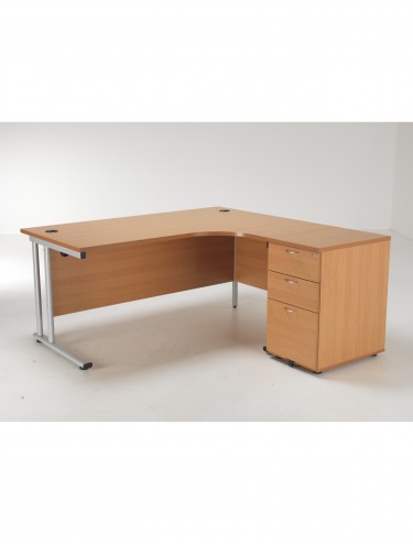Beech Desks - Right Hand L Shaped Desk and Desk High Pedestal Bundle TWU1612BUNRBESV