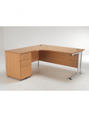 Beech Desks - Left Hand L Shaped Desk and Desk High Pedestal Bundle TWU1612BUNLBESV