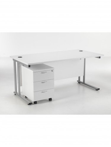 TC 1600mm Straight Desk White and Mobile Pedestal Bundle TWU1680BUNWHSV3