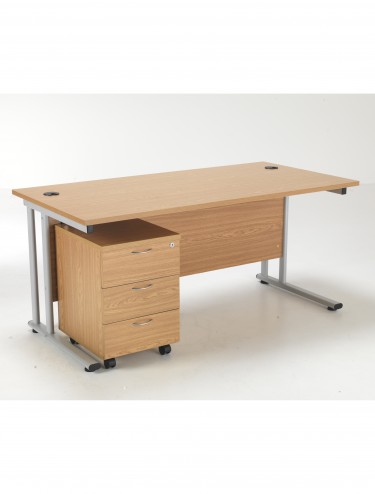 TC 1400mm Straight Desk Oak and Mobile Pedestal Bundle TWU1480BUNNOSV3