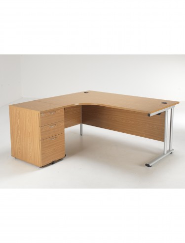 Oak Desks - Left Hand L Shaped Desk and Desk High Pedestal Bundle TWU1612BUNLNOSV