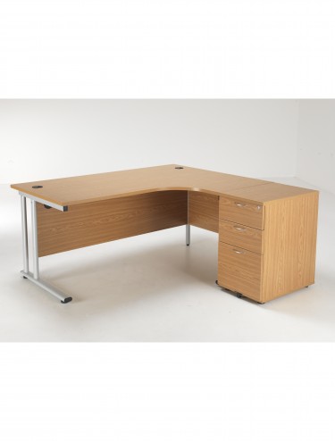 Oak Desks - Right Hand L Shaped Desk and Desk High Pedestal Bundle TWU1612BUNRNOSV