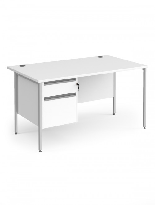 White Office Desk Contract 25 Desk with 2 Drawer Pedestal H-Frame 1400mm x 800mm