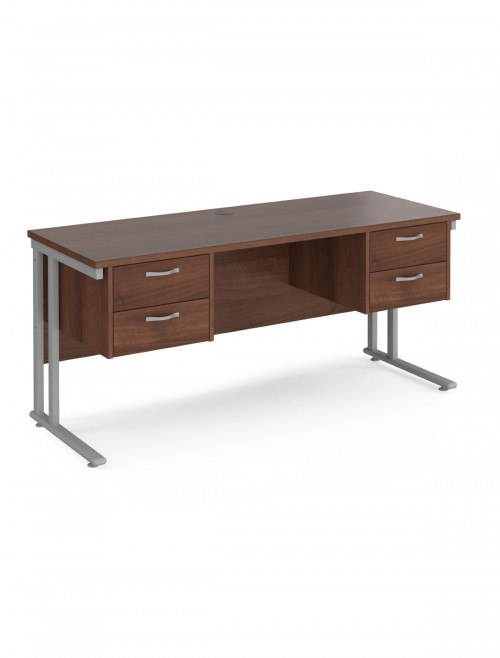 Walnut Office Desk Maestro 25 Narrow Desk with 2x 2 Drawer Pedestal Cantilever 1600mm x 600mm