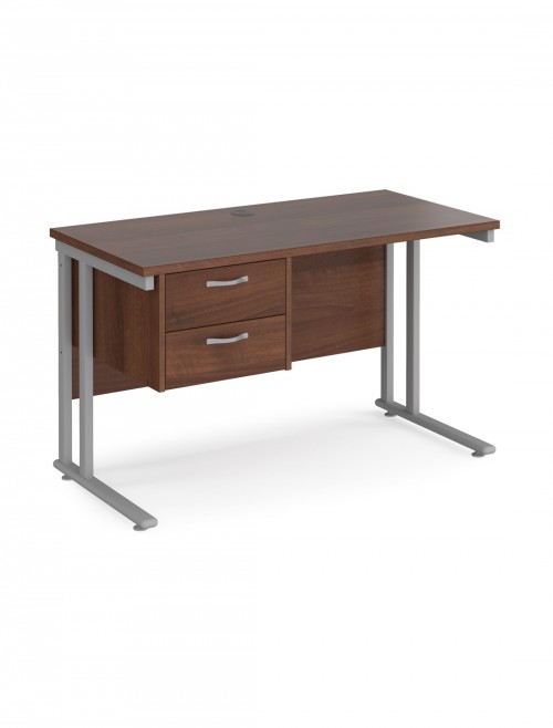 Walnut Office Desk Maestro 25 Narrow Desk with 2 Drawer Pedestal Cantilever 1200mm x 600mm