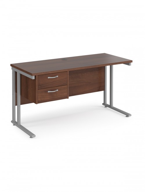 Walnut Office Desk Maestro 25 Narrow Desk with 2 Drawer Pedestal Cantilever 1400mm x 600mm