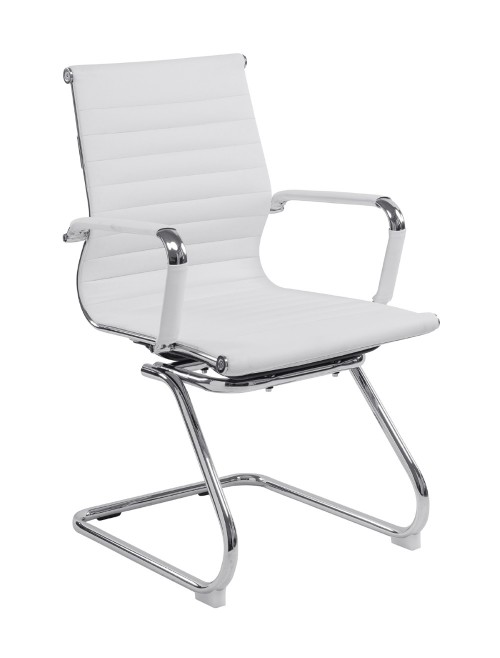 Bonded Leather Visitor Chair White Aura Cantilever Office Chair BCL/8003AV/WH by Eliza Tinsley