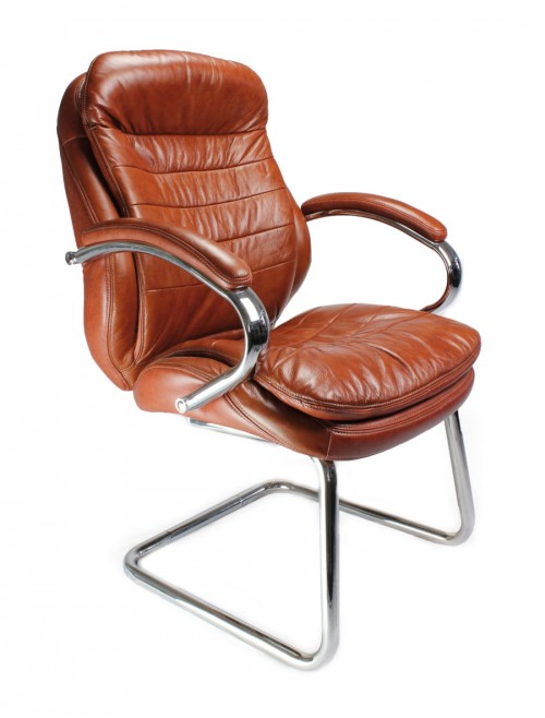 Visitor Chair Tan Leather Santiago Cantilever Chair DPA618AV/TN by Eliza Tinsley