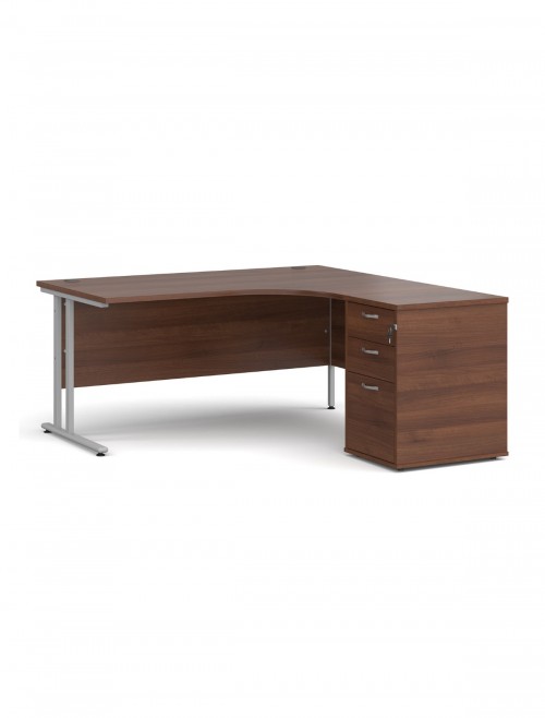 Righ Ergo Walnut Office Desk 1600mm Wide Maestro 25 and Desk High Pedestal EBS16RW by Dams