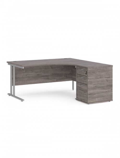 Right Ergo Grey Oak Office Desk 1600mm Wide Maestro 25 and Desk High Pedestal EBS16RGO by Dams