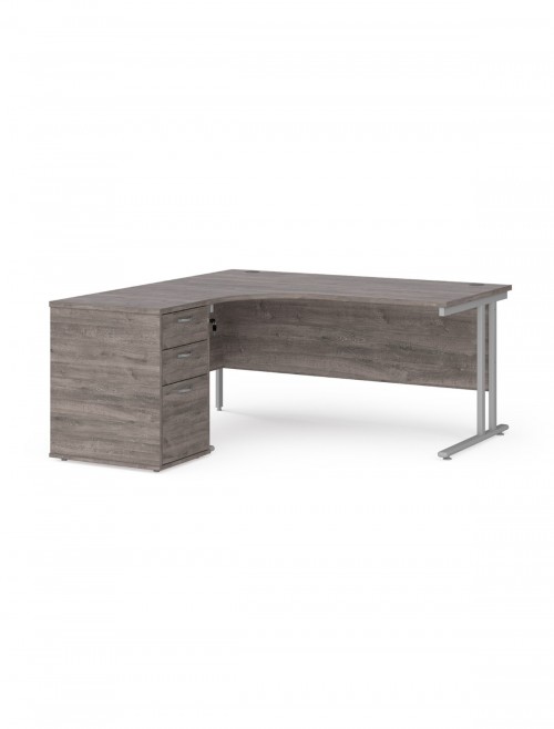 Left Ergo Grey Oak Office Desk 1600mm Wide Maestro 25 and Desk High Pedestal EBS16LGO by Dams