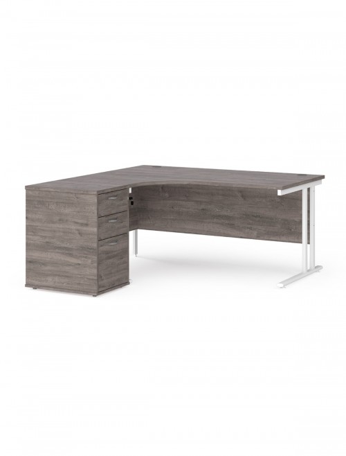 Left Ergo Grey Oak Office Desk 1600mm Wide Maestro 25 and Desk High Pedestal EBWH16LGO by Dams