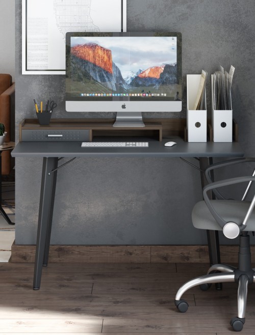 Home Office Desk Grey and Walnut Memphis Computer Desk AW3615GRY by Alphason Dorel