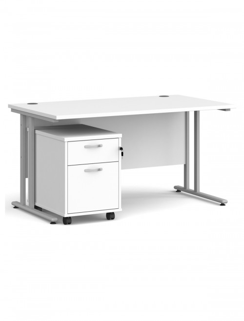 White Office Desk 1400mm Maestro and 2 Drawer Storage Pedestal Bundle SBS214WH by Dams