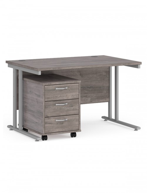 Grey Office Desk 1200mm Maestro and 3 Drawer Storage Pedestal Bundle SBS312GO by Dams