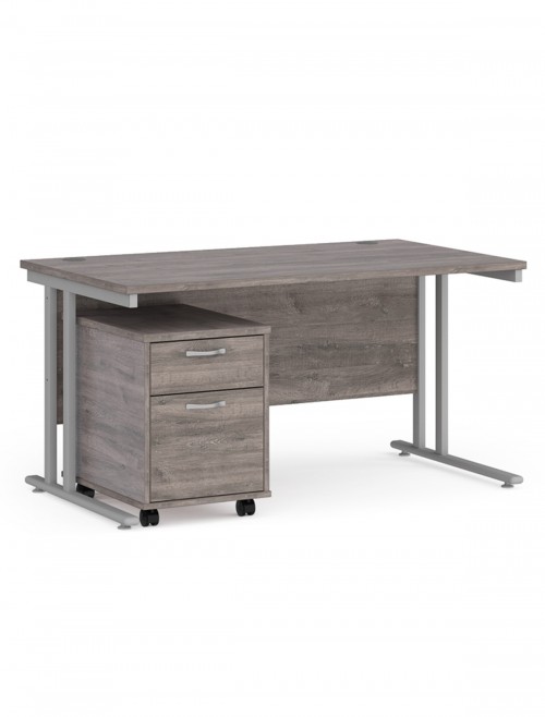 Grey Office Desk 1400mm Maestro and 2 Drawer Storage Pedestal Bundle SBS214GO by Dams
