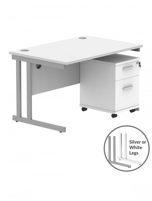 TC Core 1200mm Straight Desk Arctic White and Mobile Pedestal Bundle COREBUNDU1280WHTSV2
