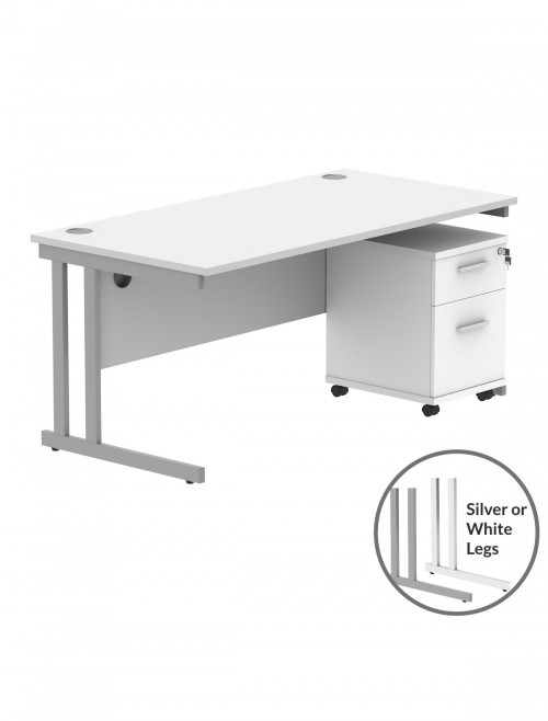 TC Core 1600mm Straight Desk Arctic White and Mobile Pedestal Bundle COREBUNDU1680WHTSV2