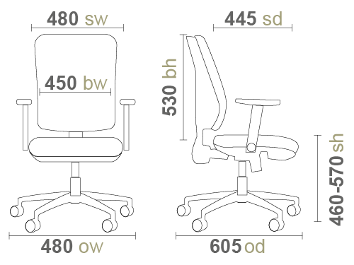 Vantage V100 Office Chair Dimensions