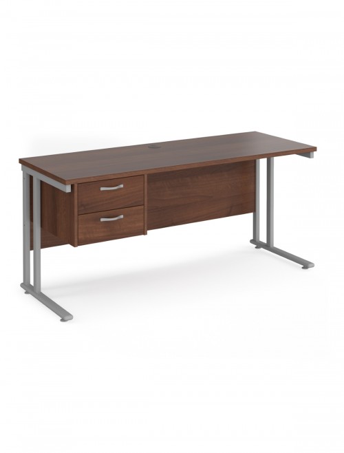 Walnut Office Desk Maestro 25 Narrow Desk with 2 Drawer Pedestal Cantilever 1600mm x 600mm