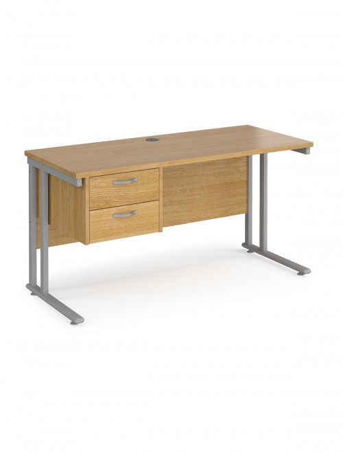Oak Office Desk Maestro 25 Narrow Desk with 2 Drawer Pedestal Cantilever 1400mm x 600mm