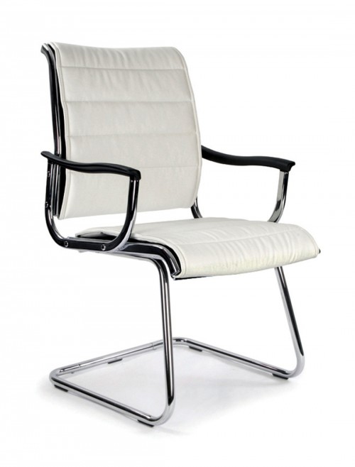 Visitors Chair White Leather Effect Carbis Cantilever Chair 701AV/WH by Eliza Tinsley