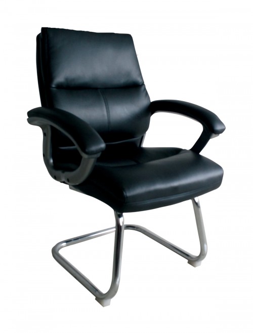 Visitor Chair Black Leather Effect Greenwich Cantilever Chair BCP/T401/BK by Eliza Tinsley
