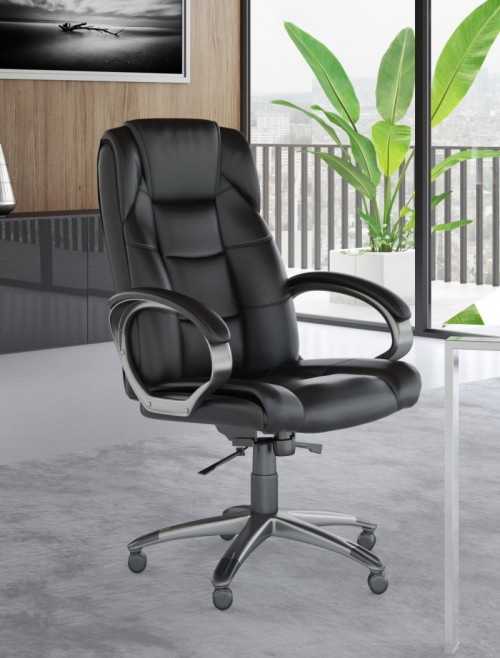 Office Chair Black Leather Faced Northland Exec Chair AOC6332LBK