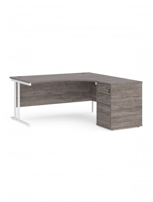 Right Ergo Grey Oak Office Desk 1600mm Wide Maestro 25 and Desk High Pedestal EBWH16RGO by Dams