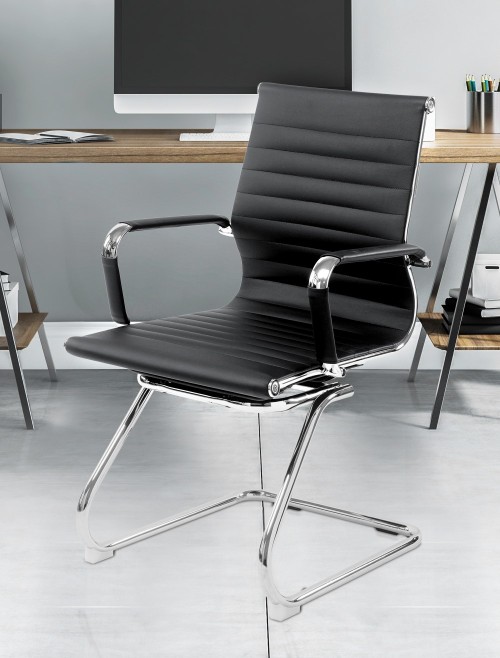 Bonded Leather Visitor Chair Black Aura Cantilever Office Chair BCL/8003AV/BK by Eliza Tinsley