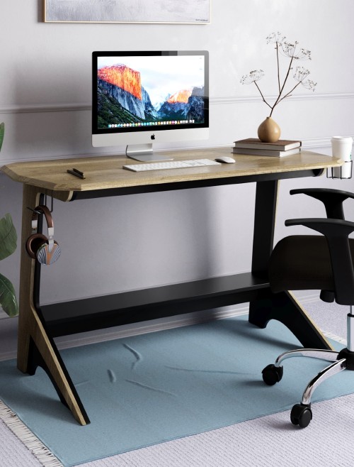 Home Office Desk Oak and Black Jersey Computer Desk AW3609 by Alphason