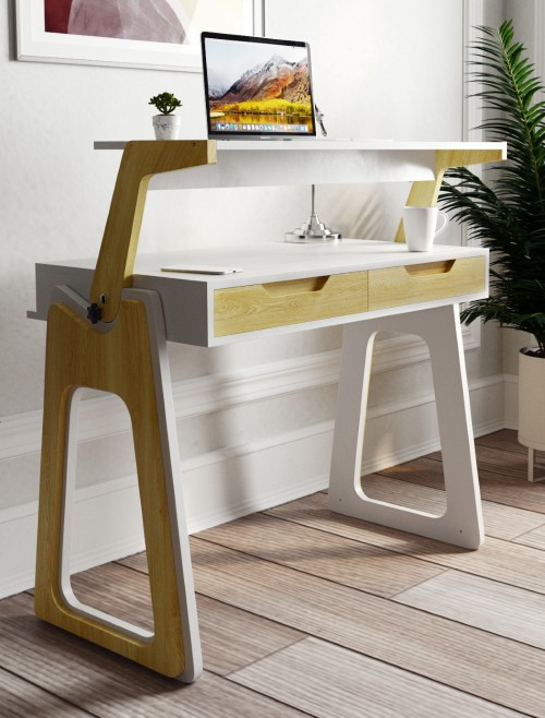 Home Office Desk White and Oak Palmer Computer Desk AW3622 by Alphason