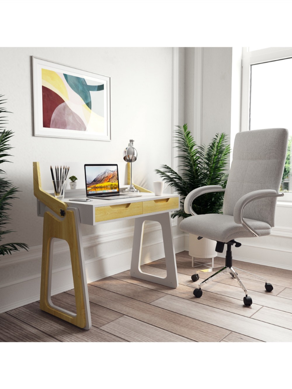 Home Office Desk White and Oak Palmer Computer Desk AW3622 by Alphason