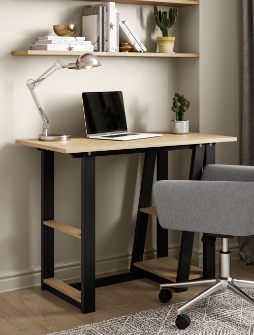 Home Office Desk Oak and Black Penzance Compact Study Desk AW3140 by Alphason