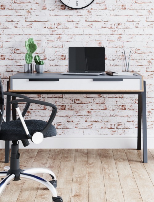 Home Office Desk Grey and Walnut Geneva Computer Desk AW3608 by Alphason Dorel