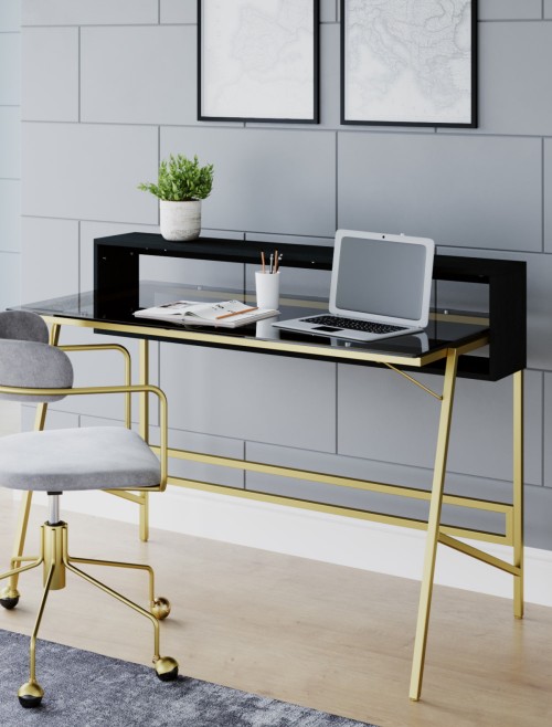 Home Office Desk Black and Gold Morgan Computer Desk AW21924 by Alphason