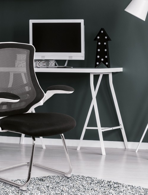 Mesh Visitor Chair Luna Black Reception Chair BCM/L1302V/WH-BK by Eliza Tinsley