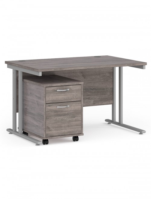 Grey Office Desk 1200mm Maestro and 2 Drawer Storage Pedestal Bundle SBS212GO by Dams