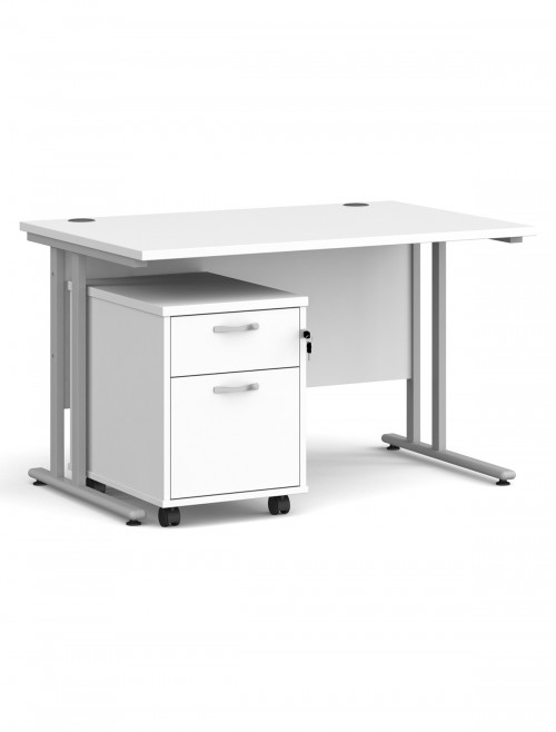White Office Desk 1200mm Maestro and 2 Drawer Storage Pedestal Bundle SBS212WH by Dams