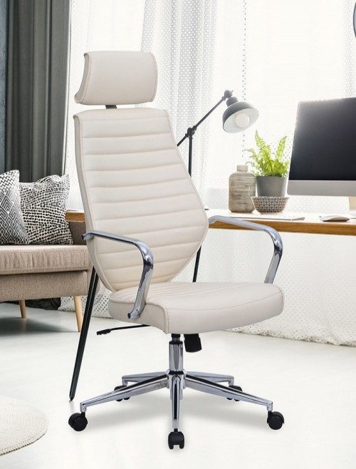 Office Chair Cream Leather Effect Atlas Executive Chair BCP/G448/CM by Eliza Tinsley