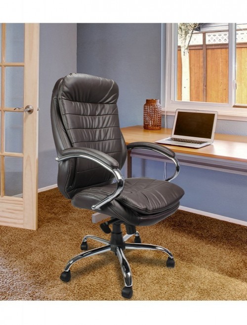 Office Chair Brown Leather Faced Santiago Executive Armchair DPA618KTAG/BW by Eliza Tinsley
