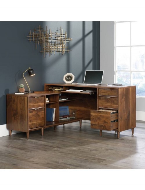 Home Office Desks Clifton Place Walnut L-Shaped Desk 5421120 by Teknik