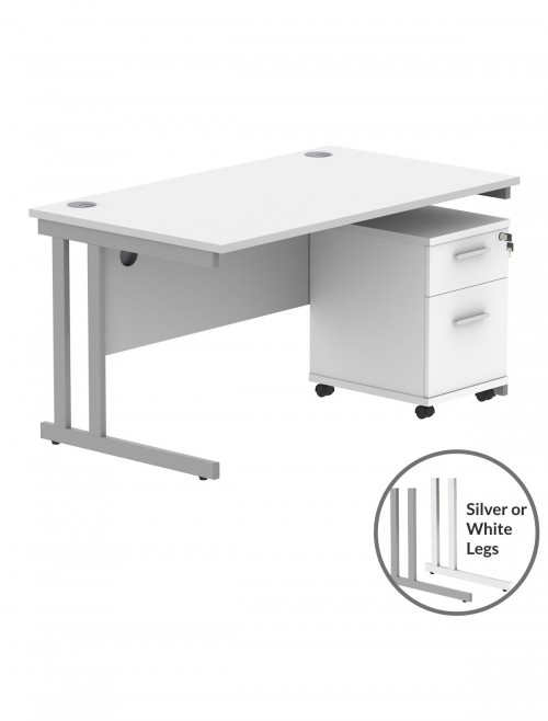 TC Core 1400mm Straight Desk Arctic White and Mobile Pedestal Bundle COREBUNDU1480WHTSV2