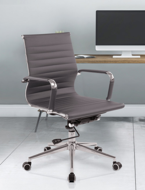Bonded Leather Office Chair Grey Aura Medium Back BCL/8003/GY by Nautilus - enlarged view