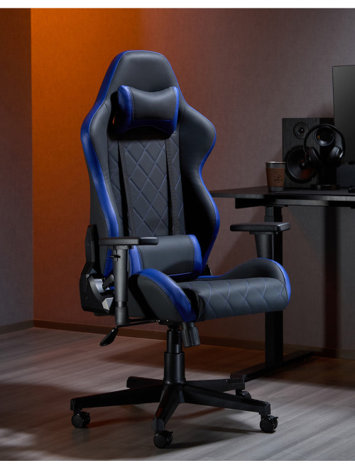 Gaming Chair Monaco Black and Blue Faux Leather Racing Chair CH-MON-BLU