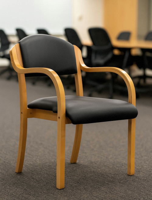 Reception Seating Black Vinyl Tahara Stackable Armchair DPA2050/A/BEBKV by Nautilus Eliza Tinsley