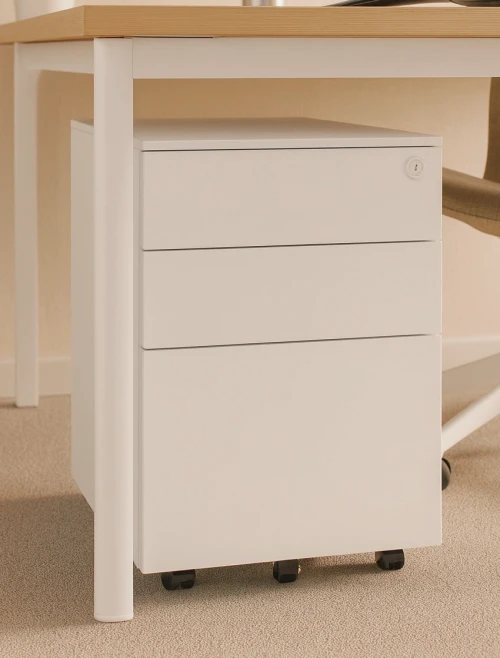 Office Storage 3 Drawer Base Mobile Steel Pedestal White BMSP3DWHT