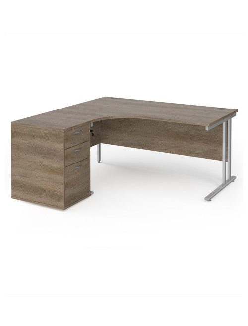 Left Ergo Nebraska Oak Office Desk 1600mm Wide Maestro 25 and Desk High Pedestal EBS16LNO by Dams