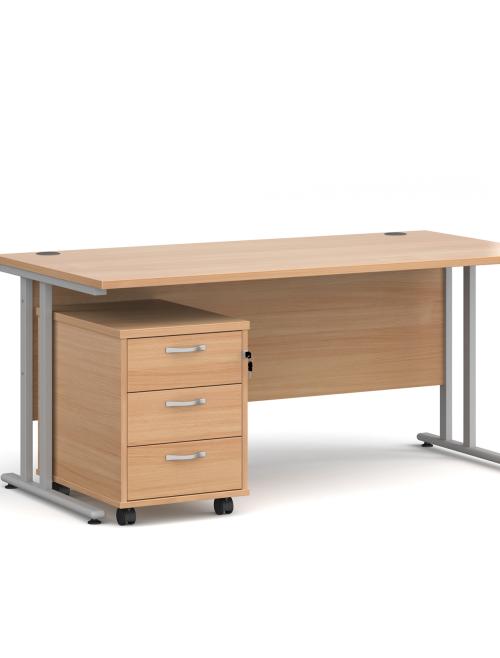 Beech Office Desk 1600mm Maestro and 3 Drawer Storage Pedestal Bundle SBS316B by Dams