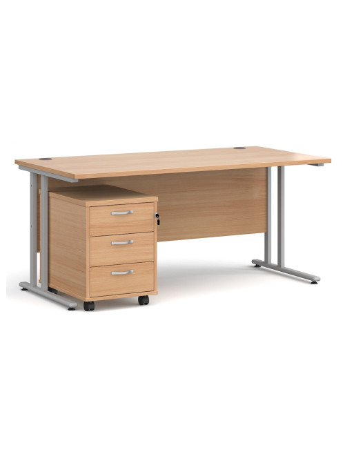 Beech Office Desk 1600mm Maestro and 3 Drawer Storage Pedestal Bundle SBS316B by Dams - enlarged view